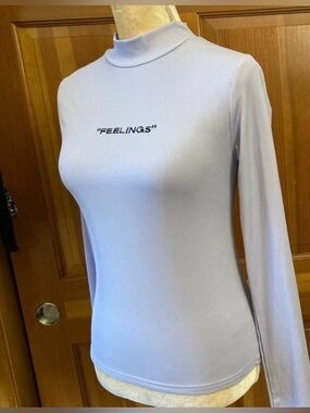 Nwt, Lavishly Paris Mock Neck Letter Embroidered Rib-knit Tee